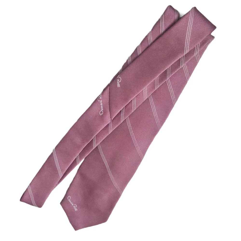 6Oscar de la Renta Silk Tie Mauve Pink Stripe Classic Designer